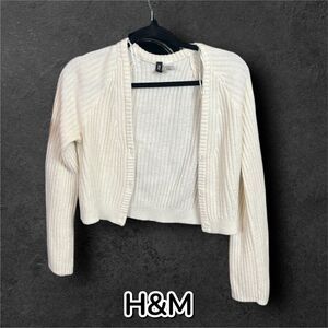 Pre-owned EUC H&M Ribbed Knit Button-Front Cropped Cardigan – Size XS, Ivory